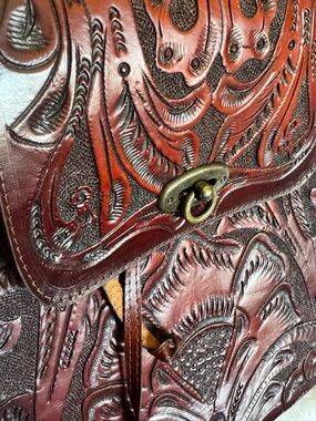 Hand-Tooled Leather Backpack - Red Brown